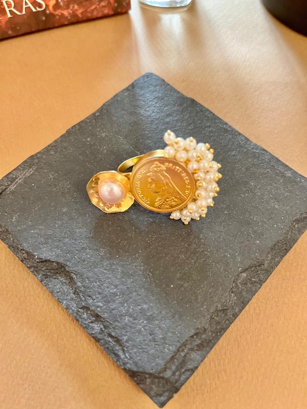 Medallion & Pearl Ring