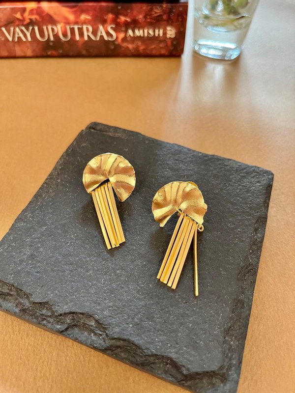 Hammered Gold Tassel Earrings