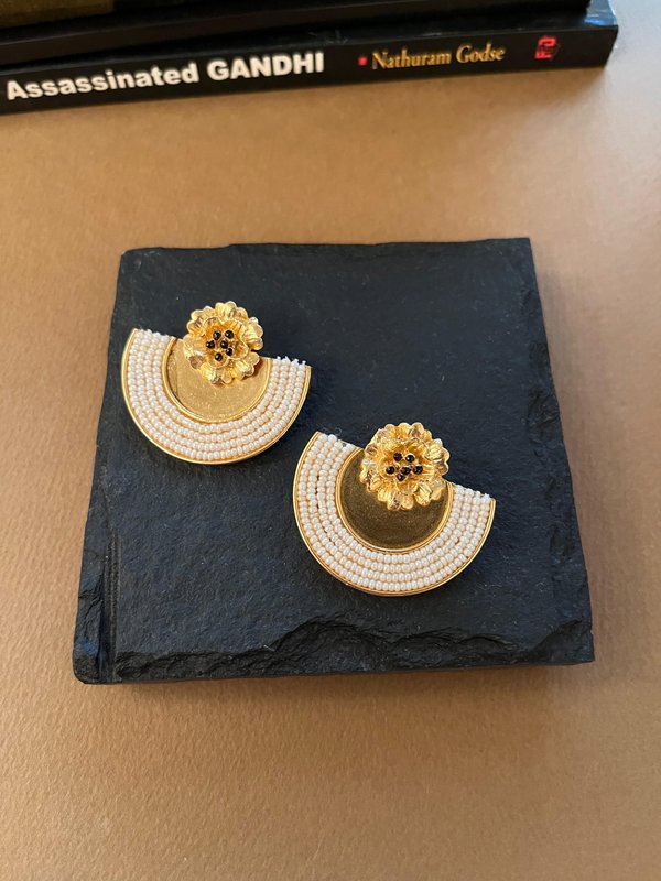 Tiny Pearl Semi-Circle Earrings