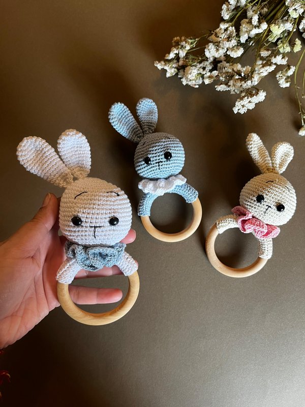 Bunny Bear (Rattle + teether) (Size:6.5")