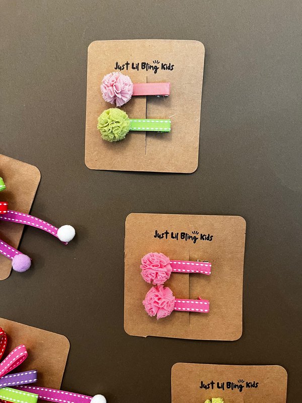 Pom Pom Hair Clips (Pair)