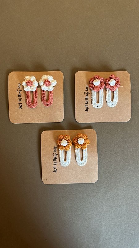 Brown & Mustard Flower Hair Clip (Pair)