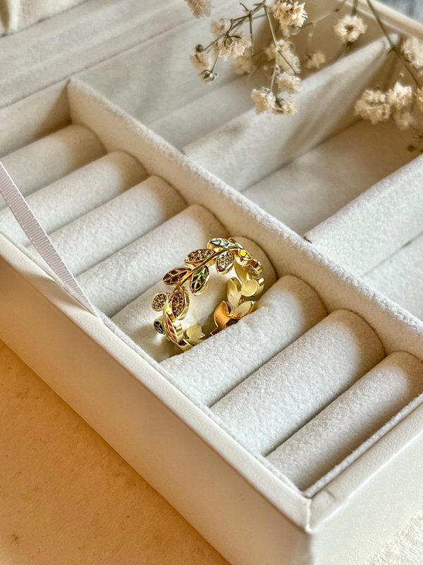 Multicolor Enamel Leaf Ring