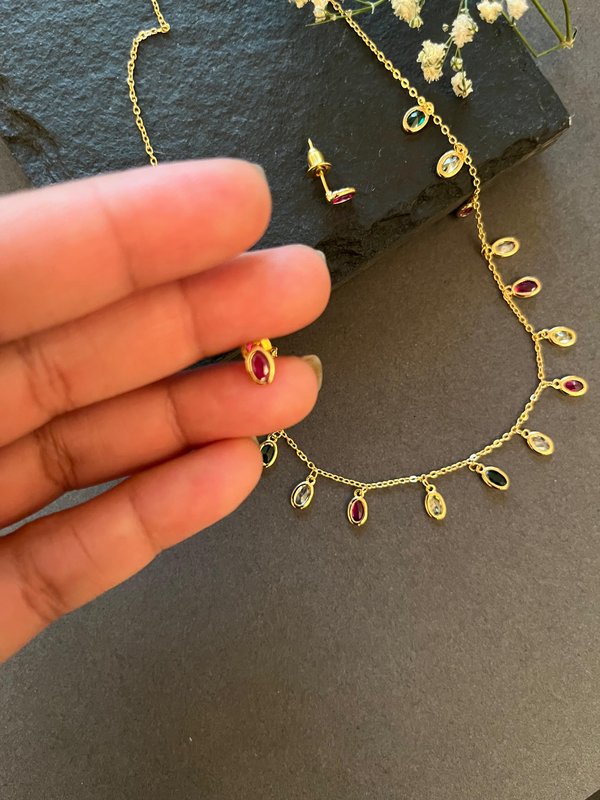 Multicolor Necklace Set with Green Studs