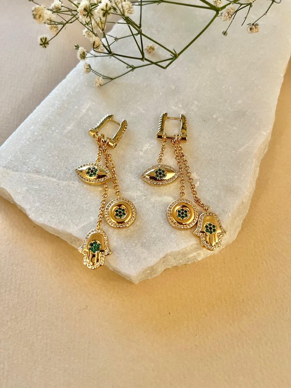Gold Evil Eye Tassel Earrings