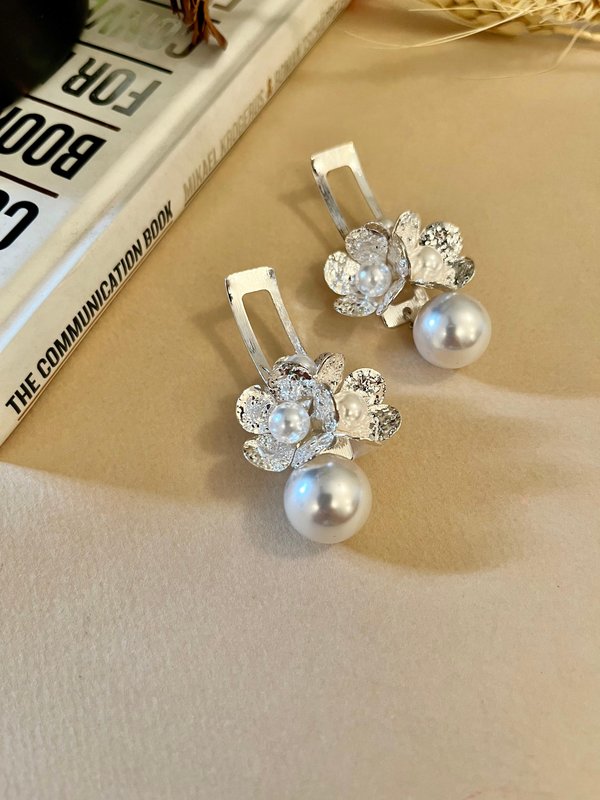 Silver Pearl Statement Earrings