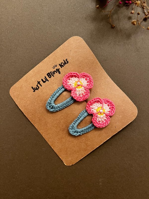 Pink & Green Floral Snap Hair Clip (Pair)
