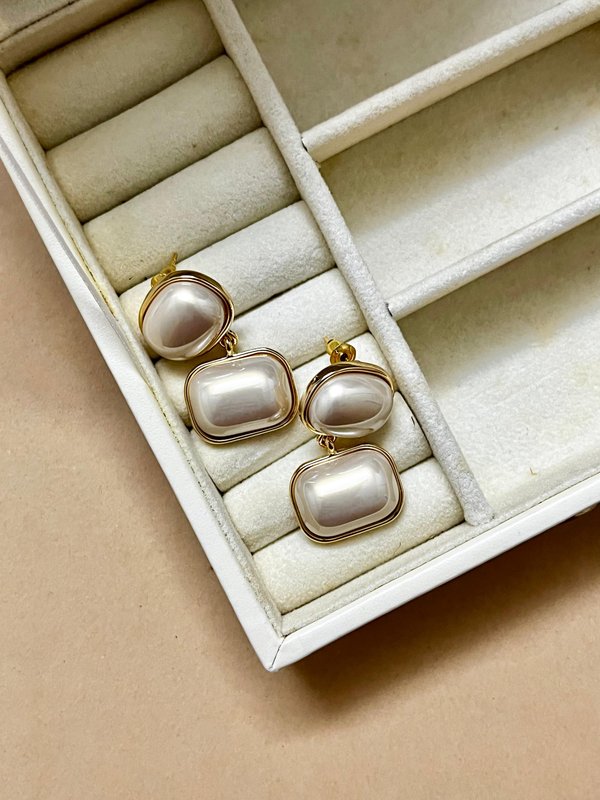 Double Layer Pearl Earrings - Champagne 