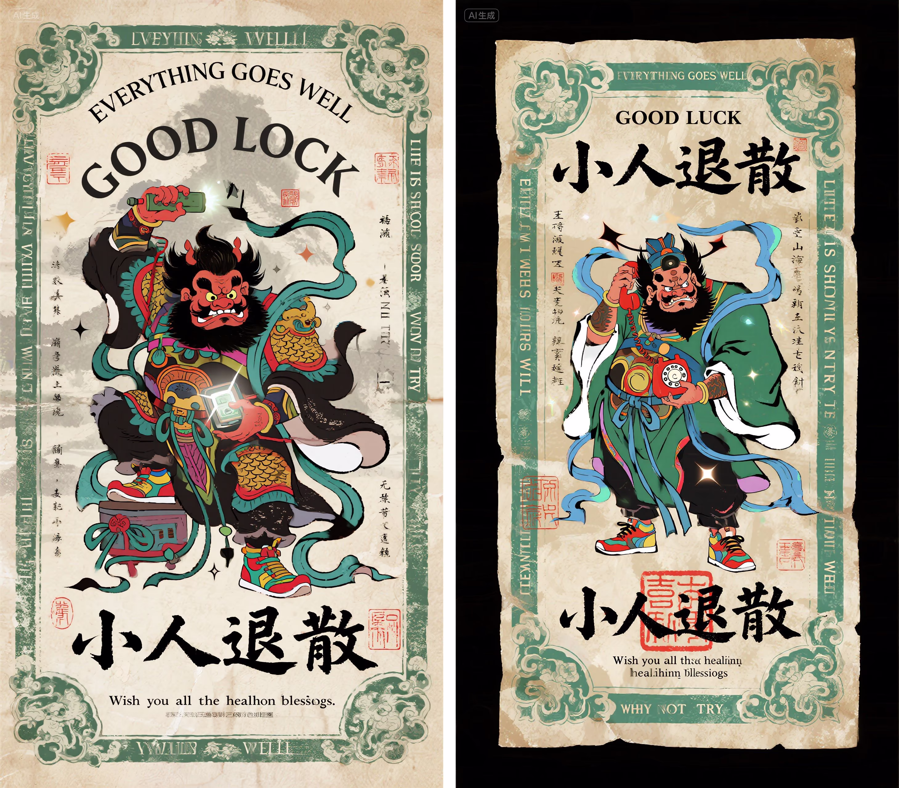 AI资讯:AI生成的玄学壁纸"钟馗接电话”