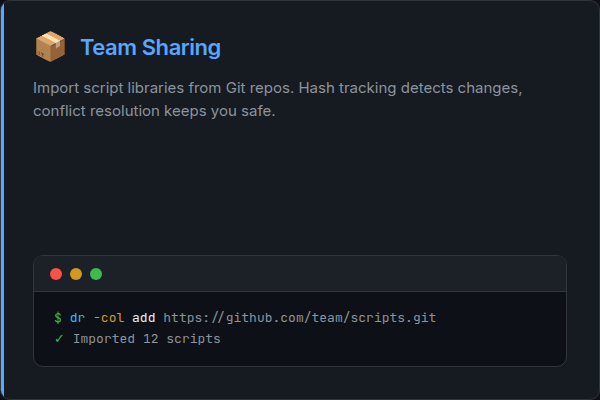 Team Sharing — Import script libraries from Git repos with hash tracking