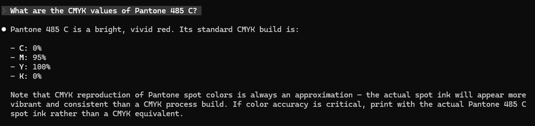 Pantone CMYK lookup example