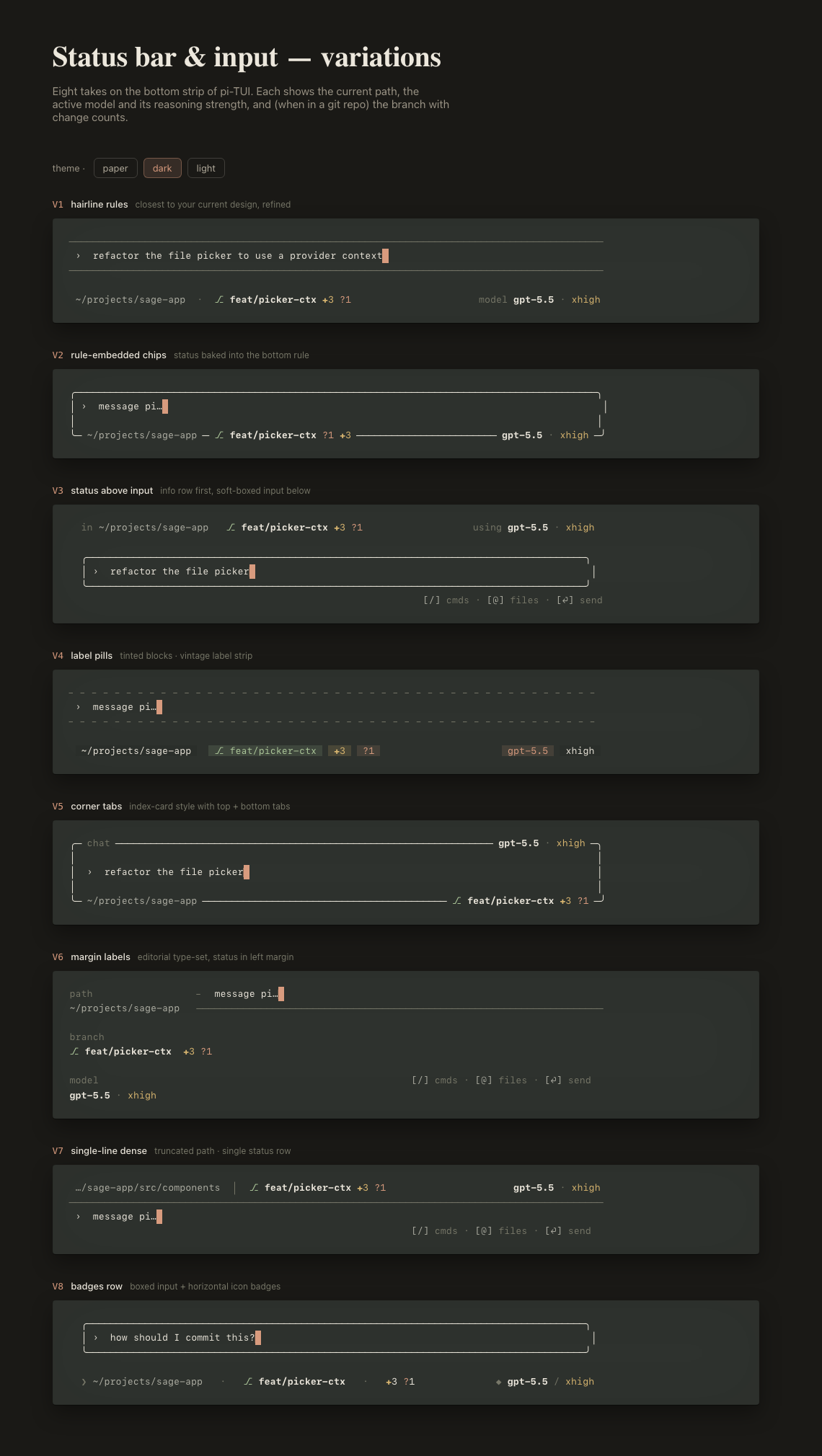 Status bar and input variation preview