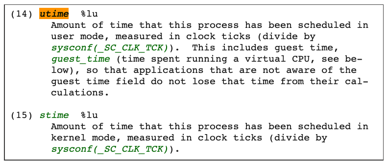 proc文件系统中stat文件中utime和stime