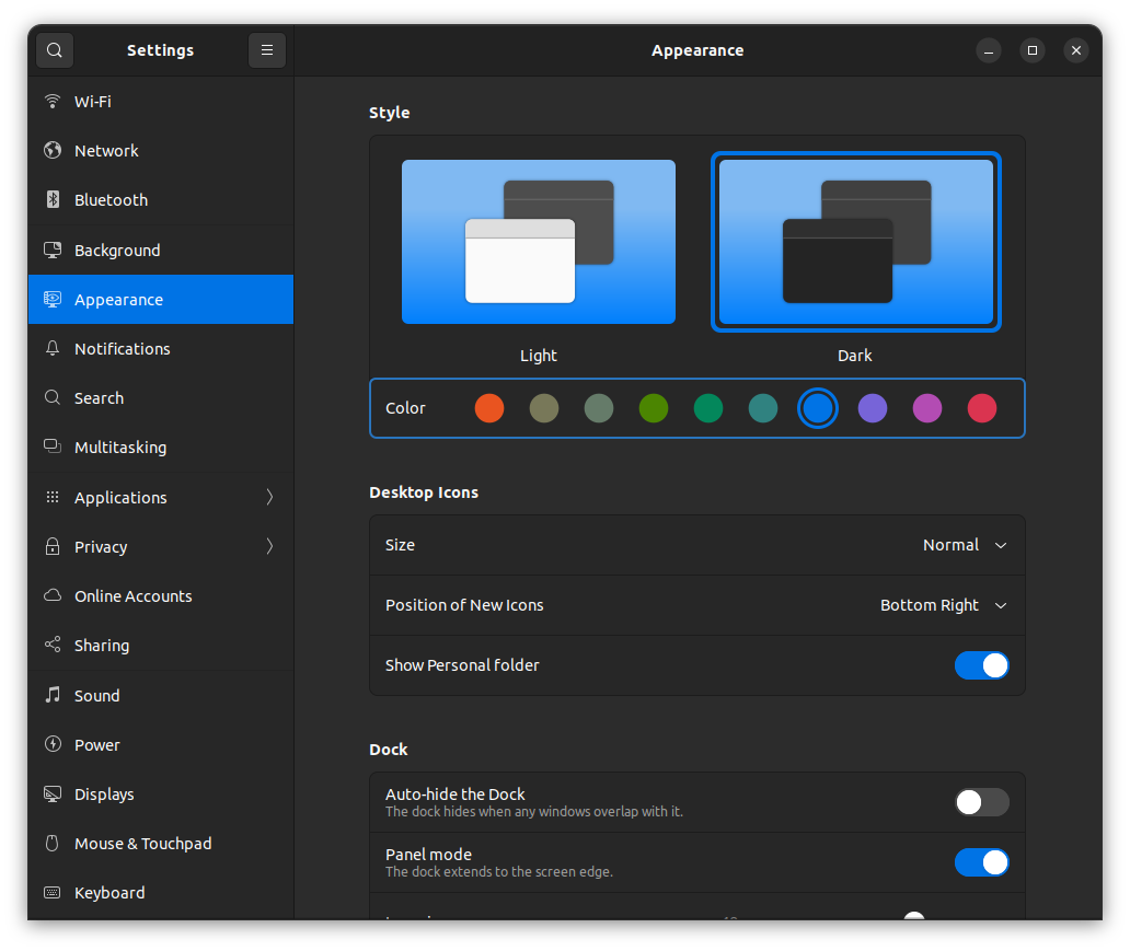 Settings - Appearance