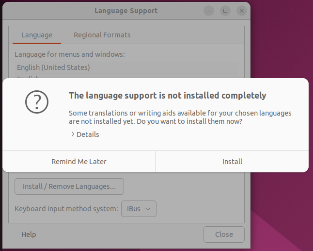 Settings - Region & Language - Manage Installed Languages 1