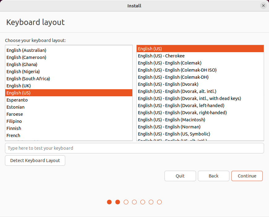 Ubuntu Installation - Keyboard layout