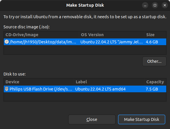 Startup Disk Creator - ISO, USB Select