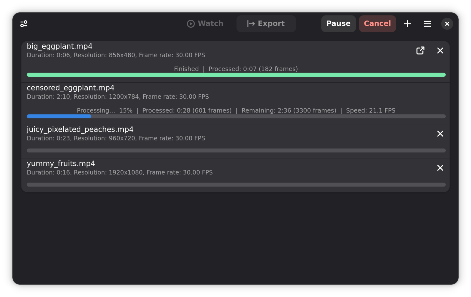 Screenshot showing video export