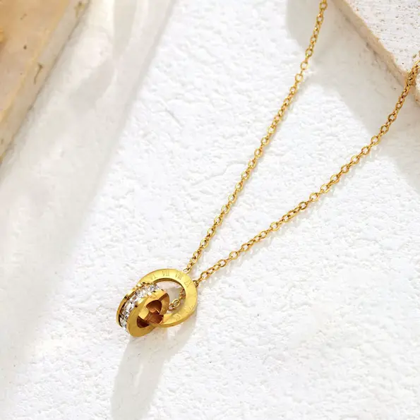 Roman numeral double ring full diamond necklace 3