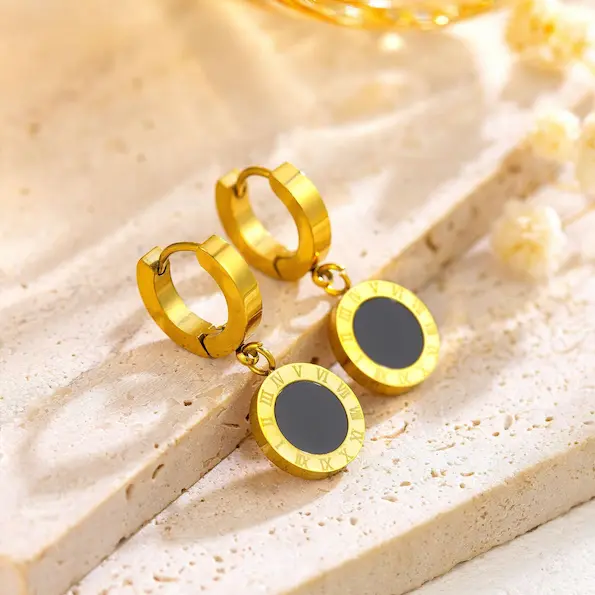 Roman numeral black baret earrings 39
