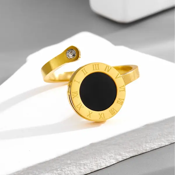 Roman numeral black baret ring 40