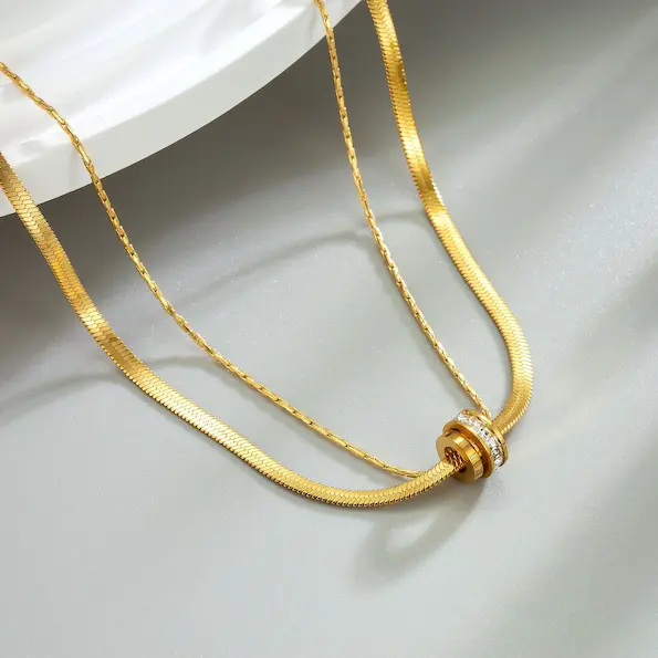 Double chain double ring necklace 106