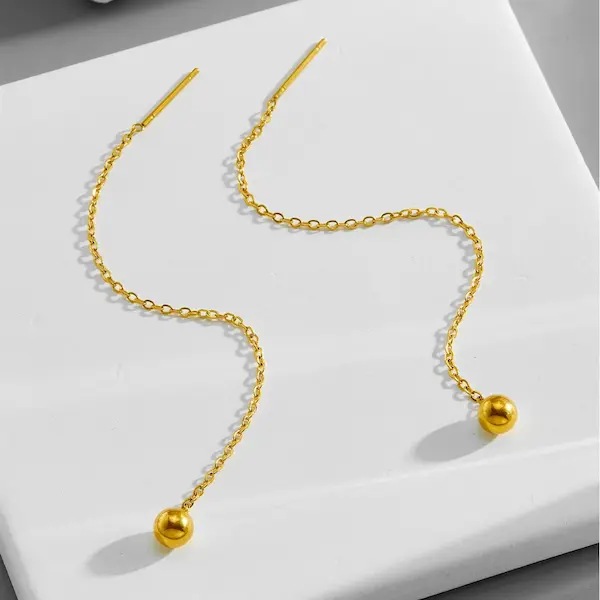 Long round beaded color guaranteed earrings 122