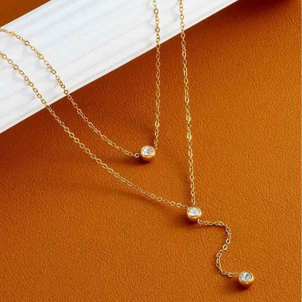 Tripple diamond double layer color guaranteed necklace 127