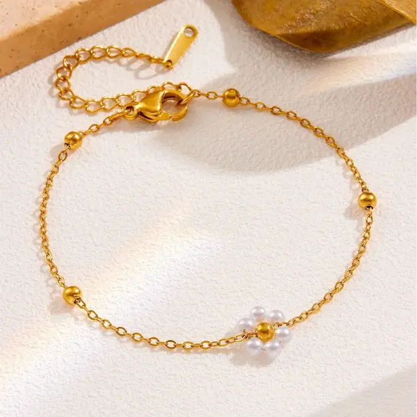 Single flower beaded pearl color guaranteed bracelet 153