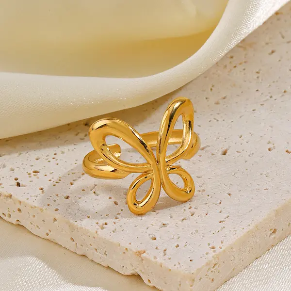 Gold hollow butterfly adjustable color guaranteed ring 203