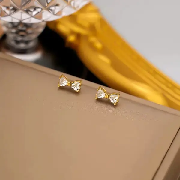 Zircon bow stud earrings color guaranteed 248