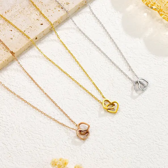 Double ring heart color guaranteed necklace 52