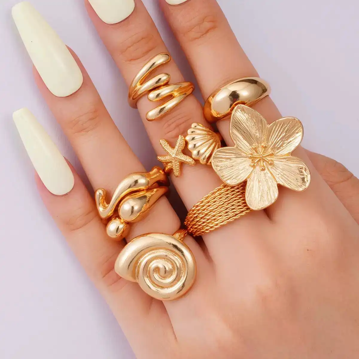 Hand Jewelry Personalized Glossy Irregular Geometric Joint Ring Women's Ring Set