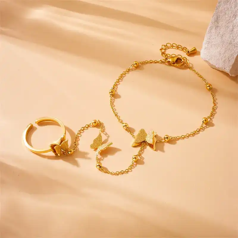 Ring and bracelet Stainless steel 18k gold plate-  2 years color granted & also waterproof. 279