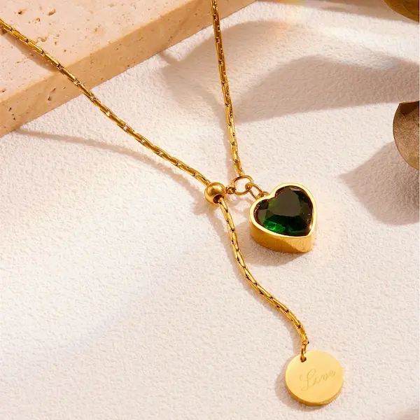 Emerald Diamond Heart Necklace 12