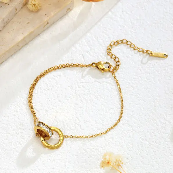 Roman numeral double ring full diamond bracelet 42