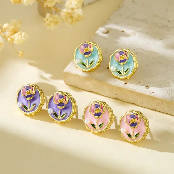 Painted oil-flower earrings 52