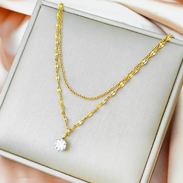 Double layer single diamond necklace 64