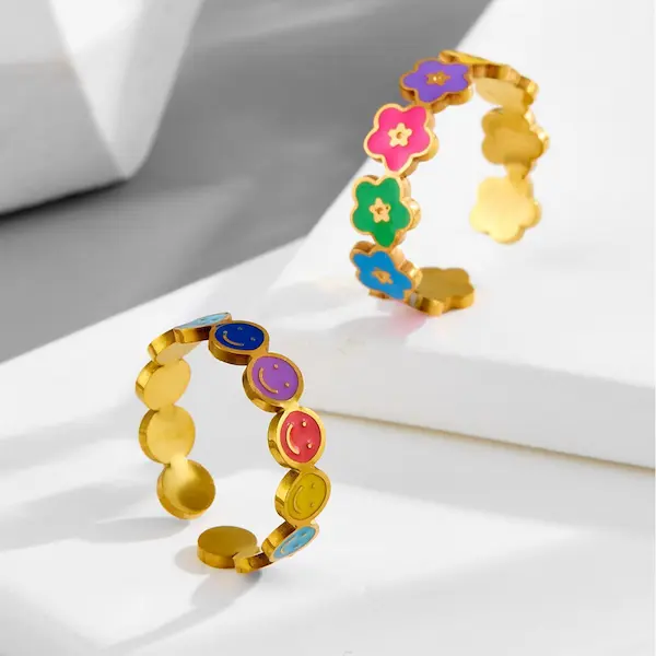 smiley face flower adjustable ring 84
