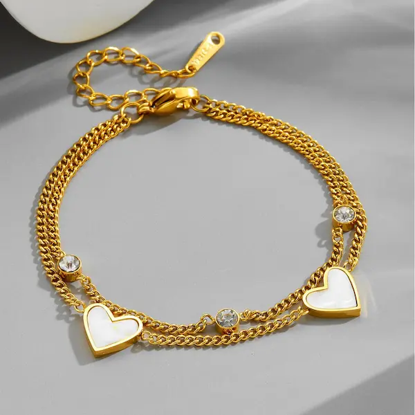 Heart White Shell Bracelet with Diamonds 91