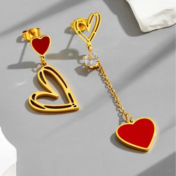 Red Peach Heart Shaped Earrings 104