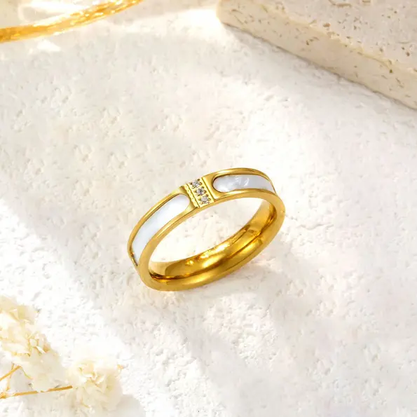 Three diamond white shell ring 111