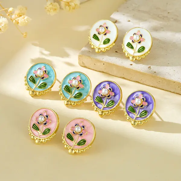 Monet garden oil paiting style earrings - TE12-15 125
