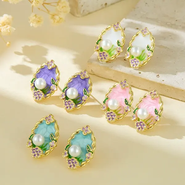 oil painting style earrings -  TE009 124