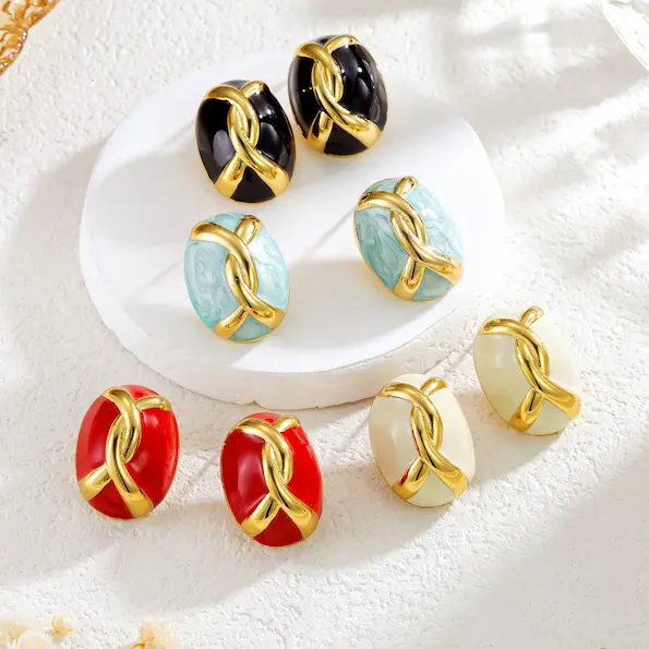 Cabochon enamel drip earrings 136
