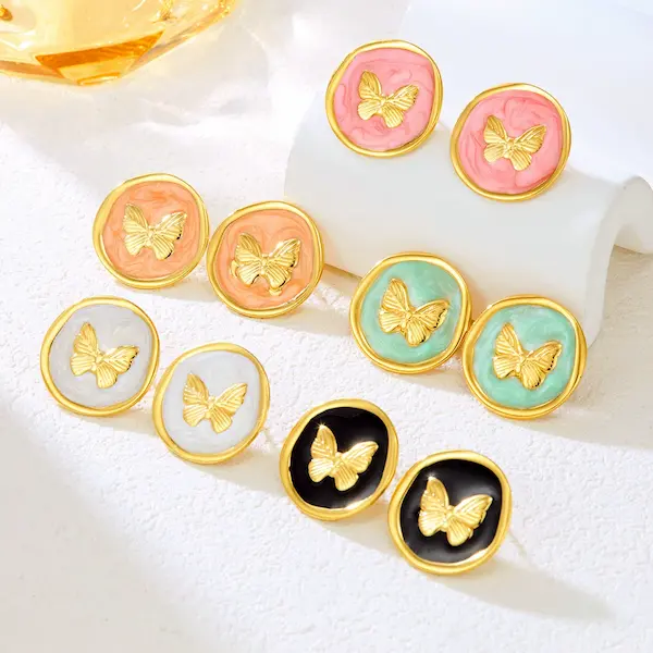 Enamel round butterfly earrings 137