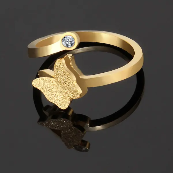 Adjustable frosted butterfly ring 142