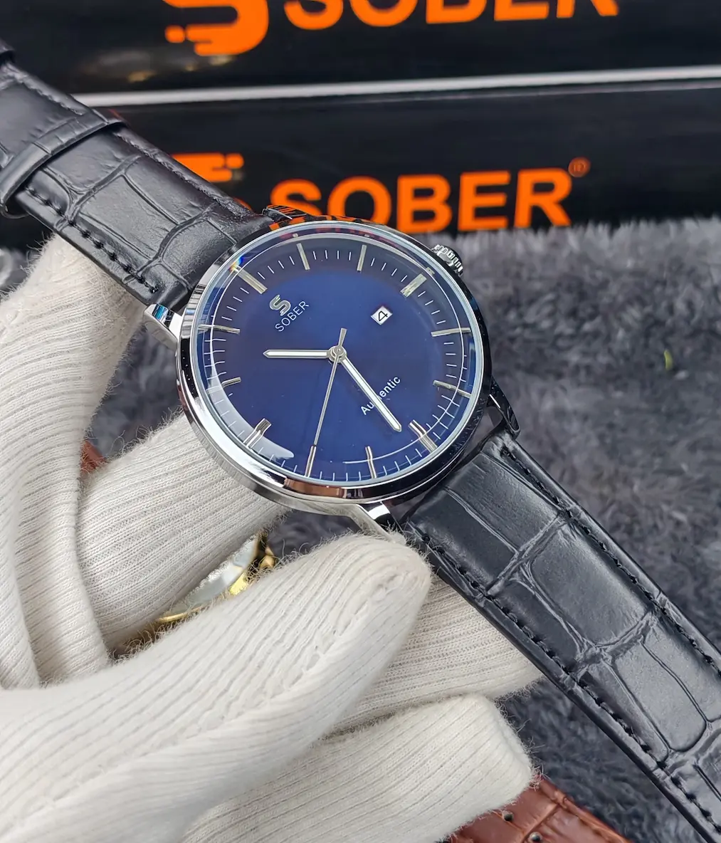 Blue  Dia Black Leather Starp Premium SOBER Classic Watch 271