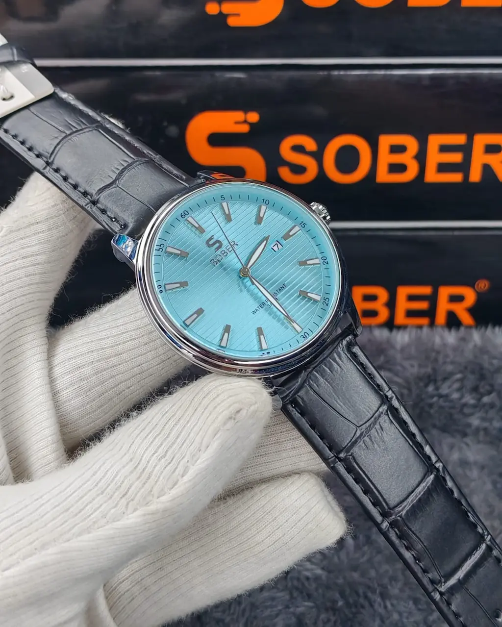 Blue  Dialand black  Leather Starp A11 Premium SOBER Classic Watch 312