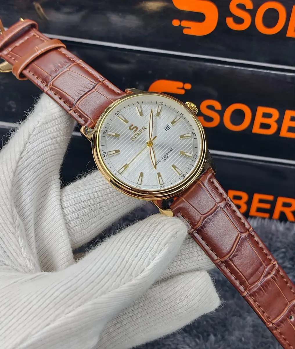 White Dialand red (A9)  leather Starp Premium SOBER Classic Watch 310